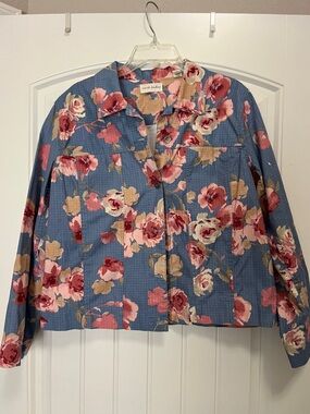 Marsh Landing Blue Floral Button-Front Shirt Jacket